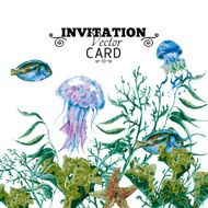 Summer Vintage Watercolor Sea Life Greeting Card N3