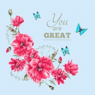 Vintage Watercolor Floral Card with Bouquet of Red Poppies and N3