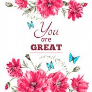 Vintage Watercolor Floral Card with Bouquet of Red Poppies and N5
