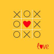 Tic tac toe game cross and red heart Love Flat