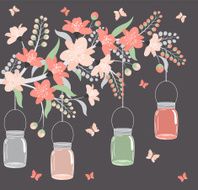 Floral branch with jars