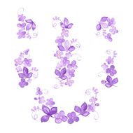 Set of watercolor flowers branches leaves