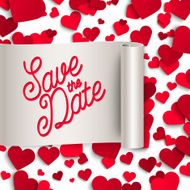Save the date vector illustration red paper hearts background