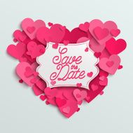 Save the date vector invitation card pink paper hearts design