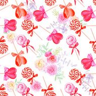 Romantic candy with flowers watercolor seamless vector print N2