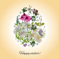 Easter egg decorated with flowers and herbs card line art N2