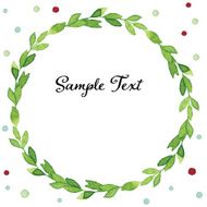 Watercolor green leaves laurel on colorful dots background N4