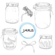Vector set hand drawn jars Vintage illustration