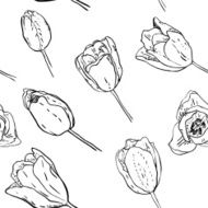 Seamless pattern with contours tulips monochrome N2