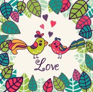 Cute birds on leaves in vector Vector card