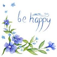 Watercolor Floral Frame with Be Happy Lettering