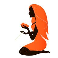silhouette girl in red with flower Vector illustration