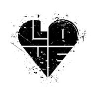 Watercolor vector heart with word love isolated on white background