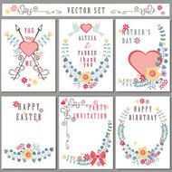 Retro card with floral decor Cute Holiday set
