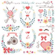 Retro Holiday set with flowers swirls decor eps