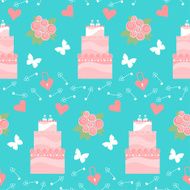 wedding seamless romantic decorative pattern background with pink cartoon cake