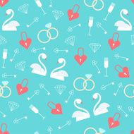 wedding seamless romantic decorative pattern background with cartoon swan