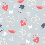wedding seamless pattern background with isolated cartoon romantic decorative elements N4
