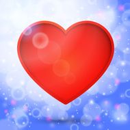 Red heart in the bright lovely air with sun beams