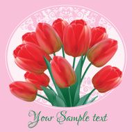 Greeting card with a bouquet of red tulips