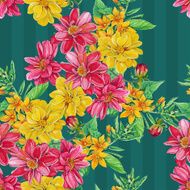 seamless pattern of dahlia flowers with leaves and smaller flowe N2