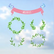 vectorized watercolor wreath set on sky