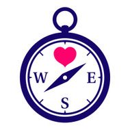 Navy colored compass icon with pink heart