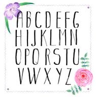 Watercolor alphabet with flowers in vintage style