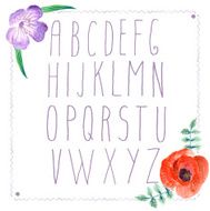 Watercolor alphabet with flowers in vintage style N2