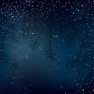 Night Christmas background with whirling snow and fir-tree