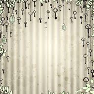 Abstract vintage background with antique keys hanging on tree
