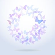 card design blue butterflies set on white background round banner