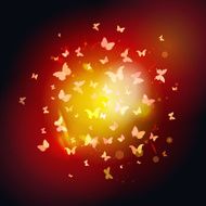 summer butterflies fly to light yellow insects on dark background