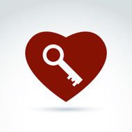 Vector red heart with key isolated on white background Love