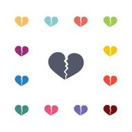 broken heart flat icons set