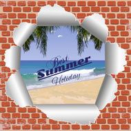 brick wall with a summer beach