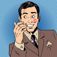 Playboy man kiss face red lipstick style art pop retro