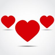 Three heart icons with shadow vector illustration