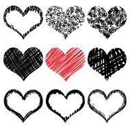Vector set of Hand drawn hearts Red and black color N2