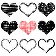 Vector set of Hand drawn hearts Red and black color N3