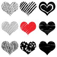 Vector set of Hand drawn hearts Red and black color N4