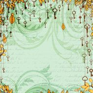 Abstract vintage background with antique keys hanging on tree N2