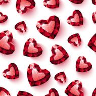 Shiny red ruby heart on white background seamless pattern