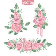Watercolor pink roses compositions Cute vintage flowers