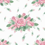 Watercolor pink roses group seamless pattern Buds