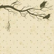 Grungy retro background with tree branch and birds silhouettes