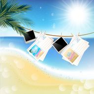 Tropical Sunny summer day with hanging photos and letters