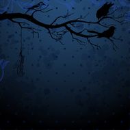 Dark blue background with tree branch and birds silhouettes