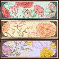 Vintage banners with handdrawn roses