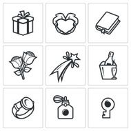 Gifts for women on holiday icons set Vector Illustration